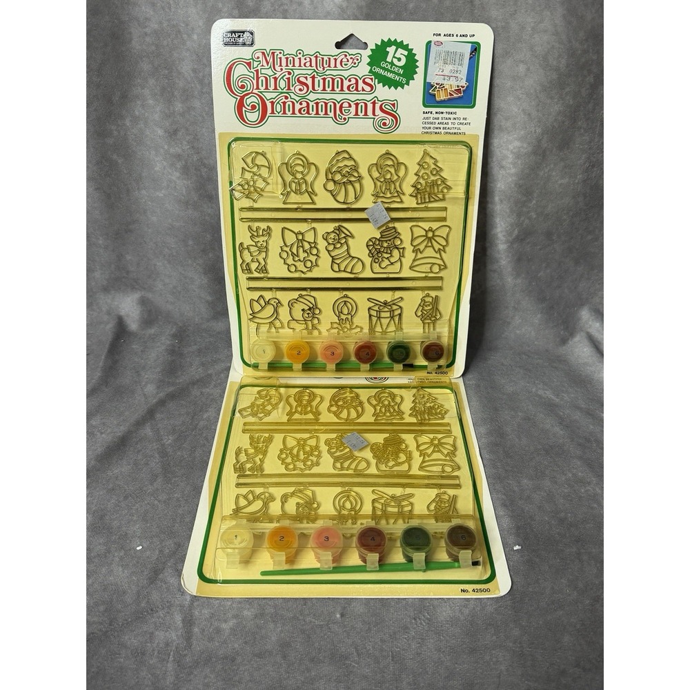 2-VINTAGE 1992 CHRISTMAS ORNAMENT SUNCATCHERS STAINED GLASS PAINT KIT NEW SEALED